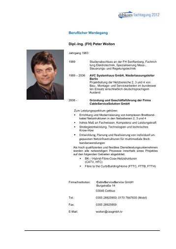 Beruflicher Werdegang Dipl.-Ing. (FH) Peter Woiton - Dibkom
