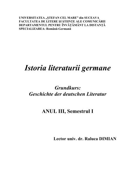 Istoria literaturii germane - Facultatea de Litere şi Ştiinţe ale ...