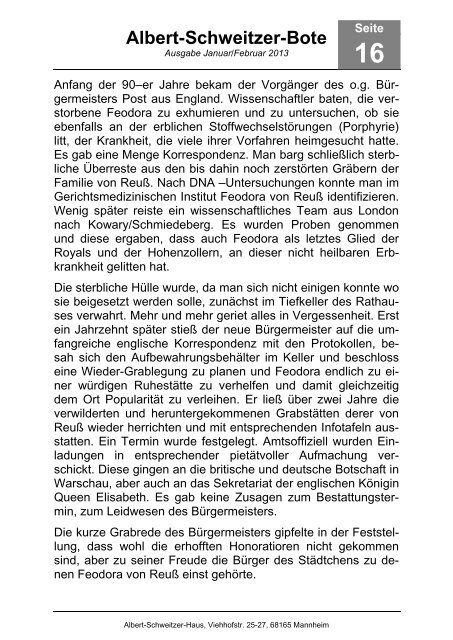 Ausgabe 01-2013 (PDF) - Albert-Schweitzer-Haus