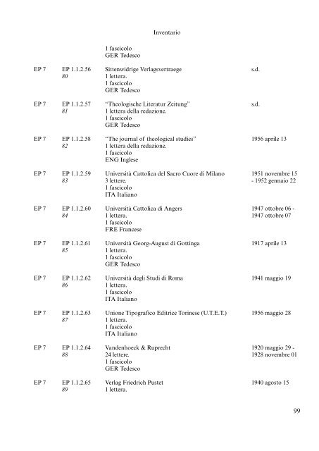 L'ARCHIVIO «ERIK PETERSON - Università degli Studi di Torino