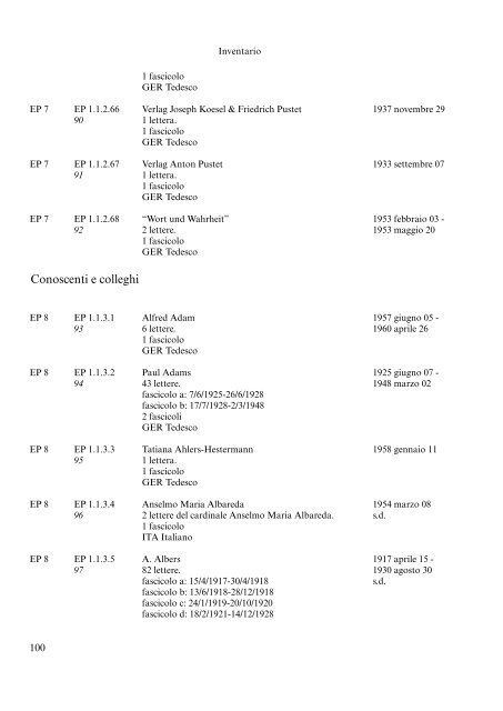 L'ARCHIVIO «ERIK PETERSON - Università degli Studi di Torino