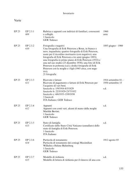 L'ARCHIVIO «ERIK PETERSON - Università degli Studi di Torino