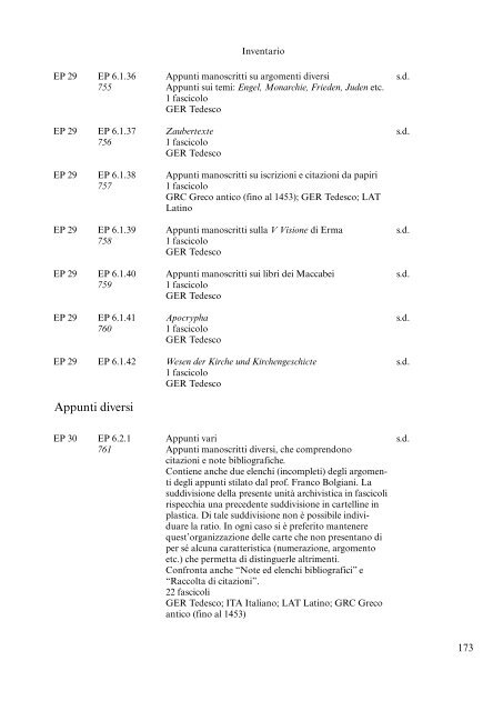 L'ARCHIVIO «ERIK PETERSON - Università degli Studi di Torino