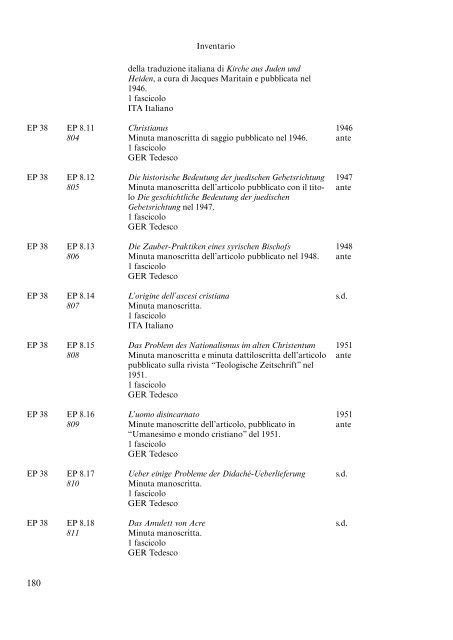 L'ARCHIVIO «ERIK PETERSON - Università degli Studi di Torino