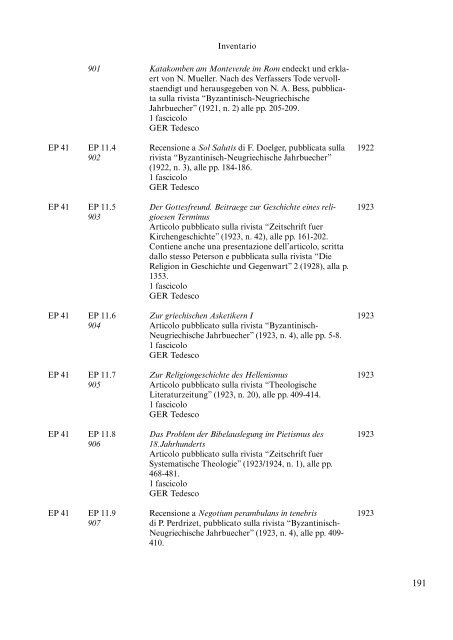 L'ARCHIVIO «ERIK PETERSON - Università degli Studi di Torino