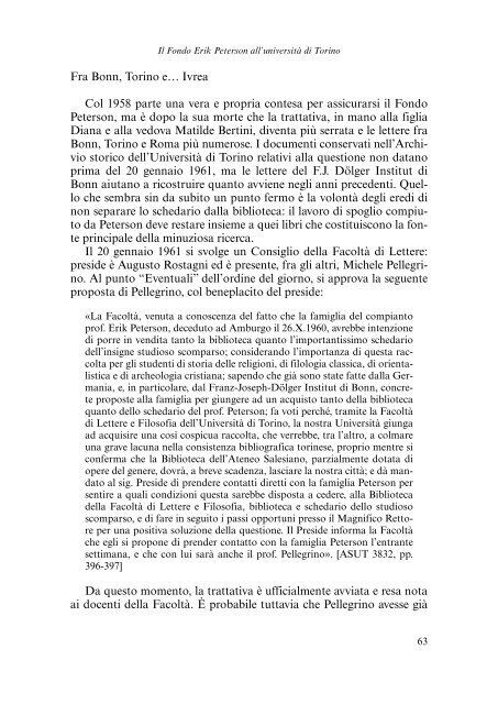 L'ARCHIVIO «ERIK PETERSON - Università degli Studi di Torino