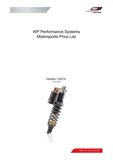 WP Performance Systems Motorsports Price List