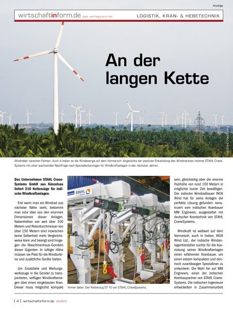 Logistik, Kran- & Hebetechnik I wirtschaftinform.de 04.2013