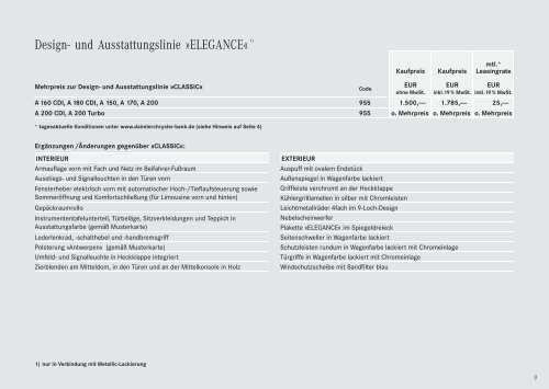 Preisliste Mercedes-Benz A-Klasse Coupe C169 vom 02.07.2007