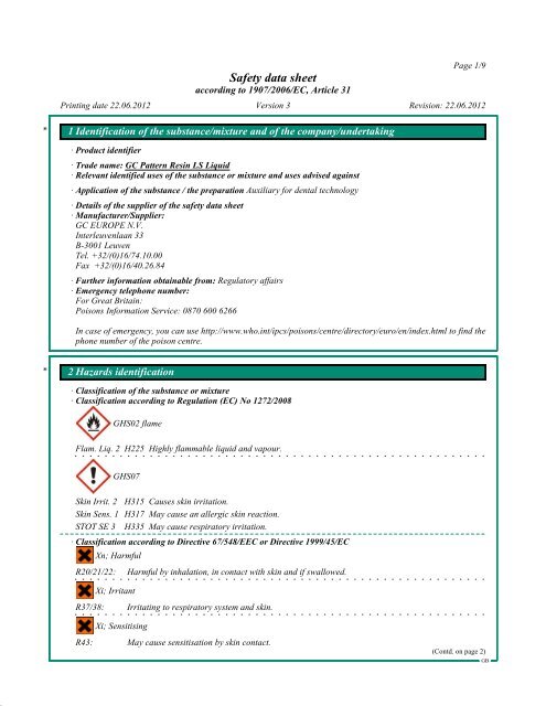 Safety data sheet - GC Europe