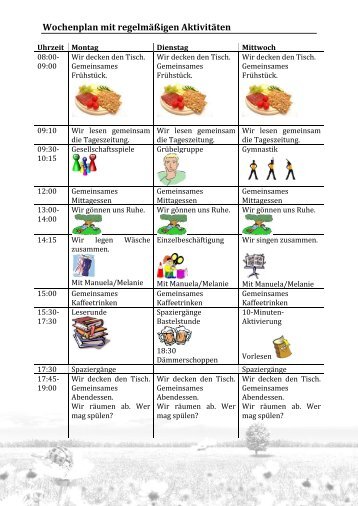 Wochenplan mit regelmäßigen Aktivitäten - Landhaus Weste