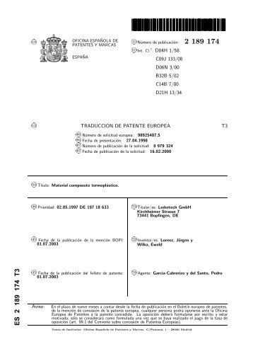 MATERIAL COMPUESTO TERMOPLASTICO.(ES2189174) - Inicio