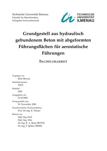 Grundgestell aus hydraulisch gebundenem Beton mit abgeformten ...