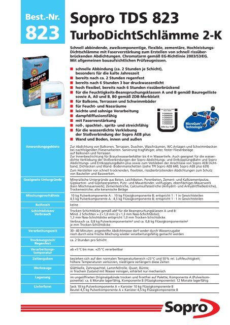 Datenblatt Turbo Dichtschlämme 2-K TDS 823 - SOL AG