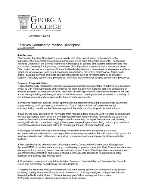Facilities Coordinator Job Description