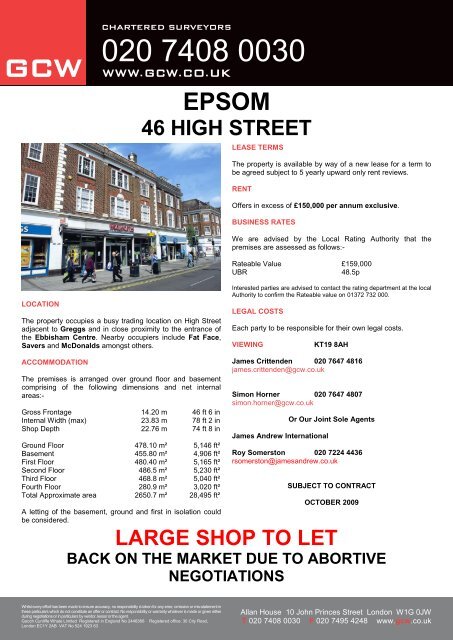 46 HIGH STREET LARGE SHOP TO LET - GCW