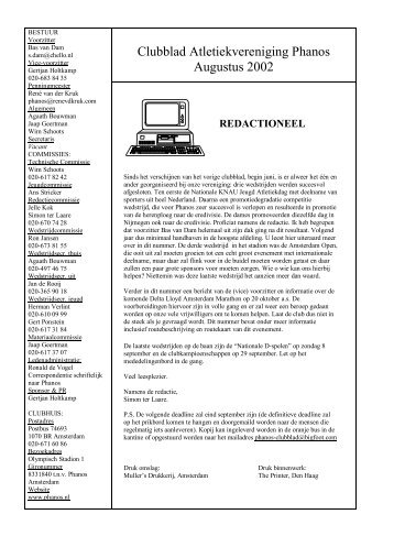 Clubblad Atletiekvereniging Phanos Augustus 2002