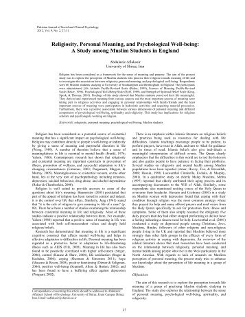 Religiosity, Personal Meaning, and Psychological Well-being: A ...
