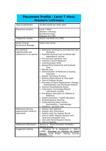 Placement Profile - Level 7 West, Western Infirmary