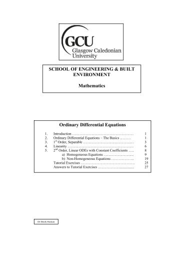 Ordinary Differential Equations (SS) SCHOOL OF ENGINEERING ...