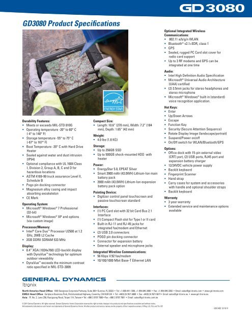 GD3080 Datasheet - General Dynamics Itronix