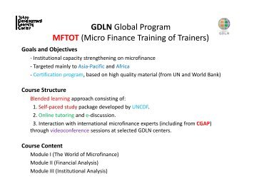 Microfinance Training of Trainers - GDLN Asia Pacific