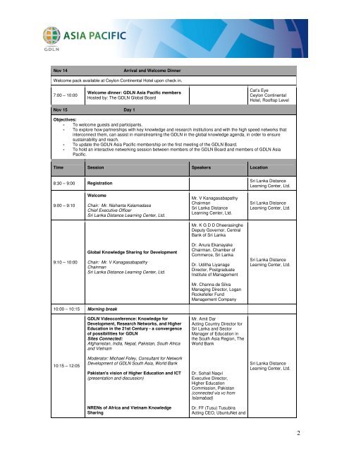 GDLN Asia Pacific Regional Meeting Agenda