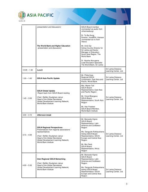 GDLN Asia Pacific Regional Meeting Agenda