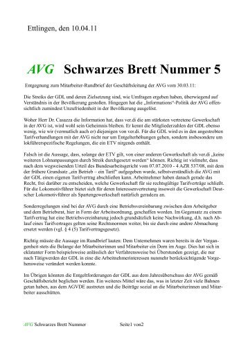 AVG Schwarzes Brett Nummer 5 - GDL Ortsgruppe Karlsruhe