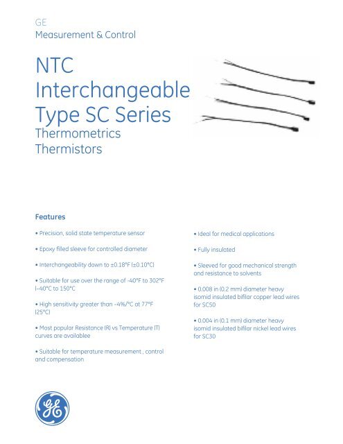 Thermometrics NTC Interchangeable Type SC Series Thermistors