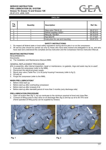 SERVICE INSTRUCTION PRE-LUBRICATION OIL SYSTEM Grasso ...