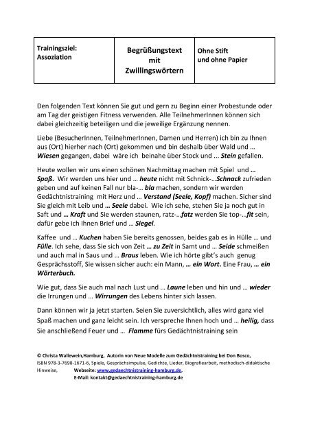 Begrüßungstext mit Zwillingswörtern - Gedaechtnistraining-hamburg ...