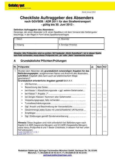 Checkliste Auftraggeber des Absenders - verkehrsRUNDSCHAU.de