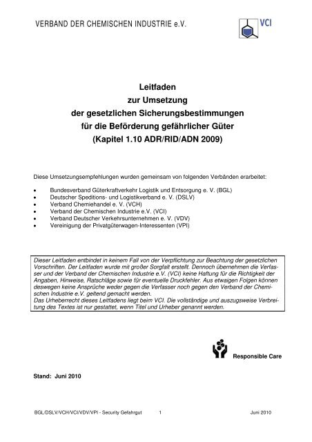 Leitfaden Umsetzung Sicherungsbestimmungen Pdf Gefahr Gut