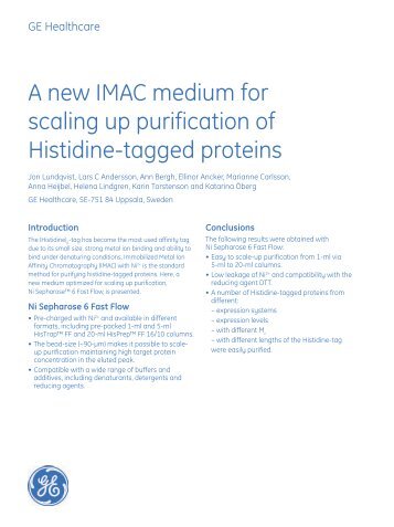 A new IMAC medium for scaling up purification of Histidine-tagged ...