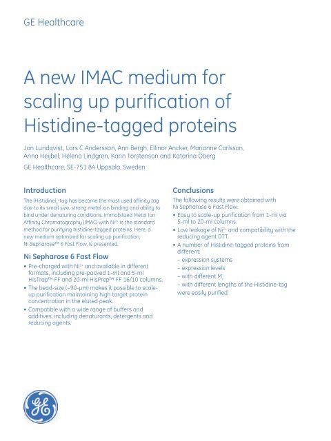 A new IMAC medium for scaling up purification of Histidine-tagged ...