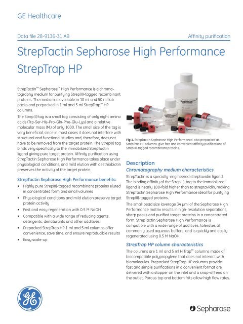 StrepTactin Sepharose High Performance StrepTrap HP