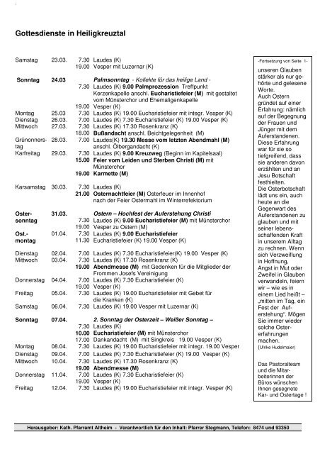 Gottesdienste in Altheim und Waldhausen - Gemeinde Altheim