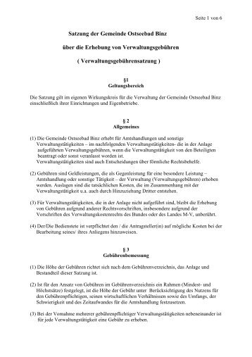 Verwaltungsgebührensatzung - Gemeinde Binz