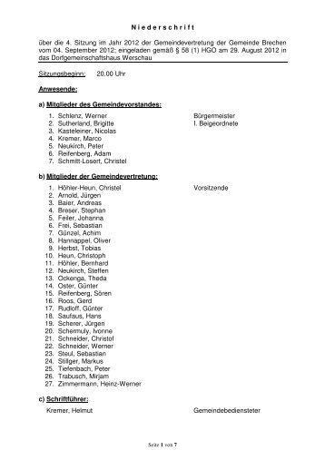 Protokoll der Gemeindevertretersitzung vom 04.09.2012