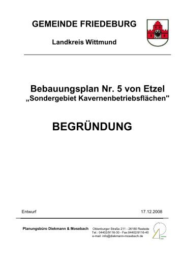 Sondergebiet Kavernenbetriebsflächen" BEGRÜNDUNG - Friedeburg