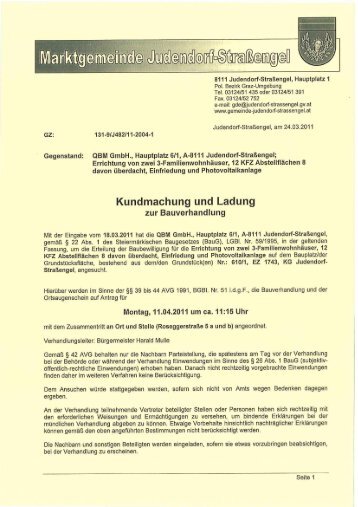 Kundmachung Ladung QBM GmbH Bauverhandlung - Judendorf ...