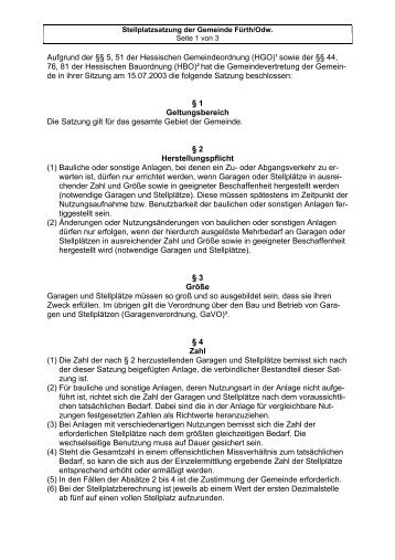 Stellplatzsatzung – Stand : Dezember 2002 - 1 - - Fürth