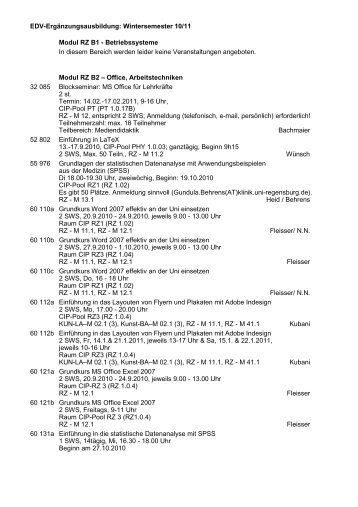 Edv-Ergänzungsausbildung: Wintersemester 10/11 Modul RZ B1 ...