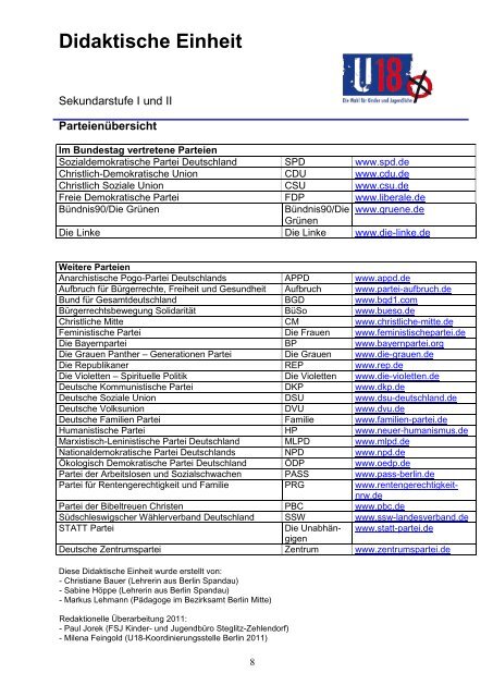 Download der didaktischen Einheiten für Sekundarstufe I und II - U18