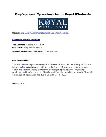 Employment Opportunities in Koyal Wholesale