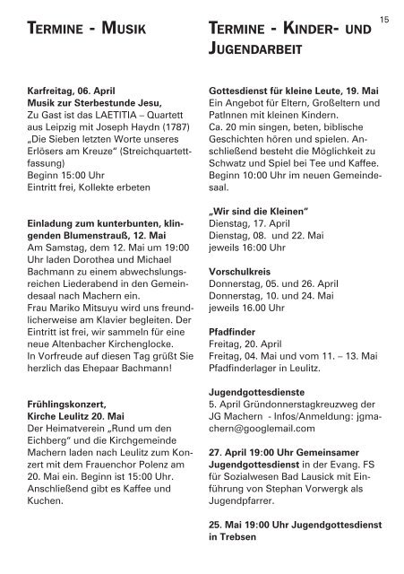 Kirchenblatt April / Mai 2012 Nr. 26 - Gemeinde Machern