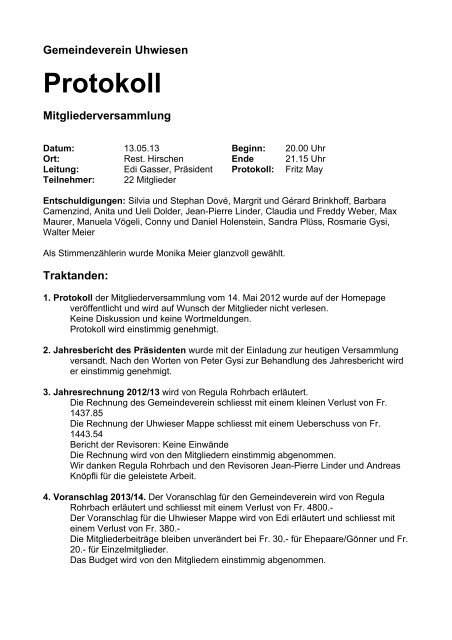 Protokoll - Gemeindeverein Laufen-Uhwiesen