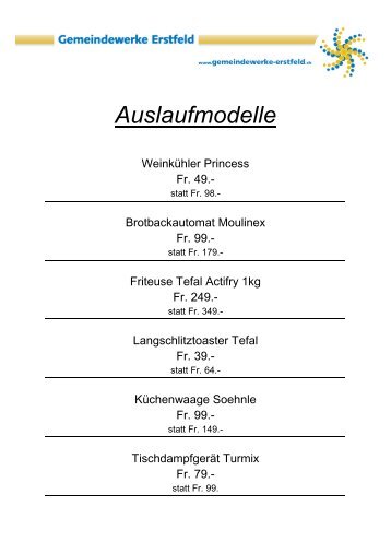 Auslaufmodelle - Gemeindewerke Erstfeld