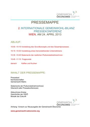 Pressemappe 2 Internationale Gemeinwohl-Bilanz-Pressekonferenz ...
